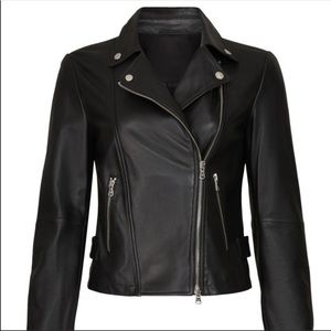 Emporio Armani Black Lambskin Nappa Leather Moto Biker Jacket